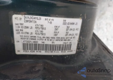 2000 Jeep Cherokee Classic z USA, uszkodzony, nr VIN 1J4FF58S2YL108331